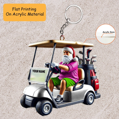 Personalized Golf Cart Santa Christmas  Acrylic Ornament, Golf Christmas Keychain, Car Ornament, Christmas Ornament Gifts