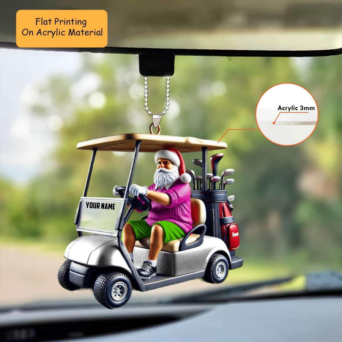 Personalized Golf Cart Santa Christmas  Acrylic Ornament, Golf Christmas Keychain, Car Ornament, Christmas Ornament Gifts