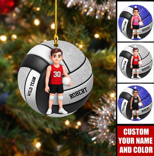 Personalized Volleyball Christmas Ornament, Male Player On Glitter Volleyball Background, Custom Ornament Christmas Gift, Keychain Volleyball, Car Ornament Volleyball