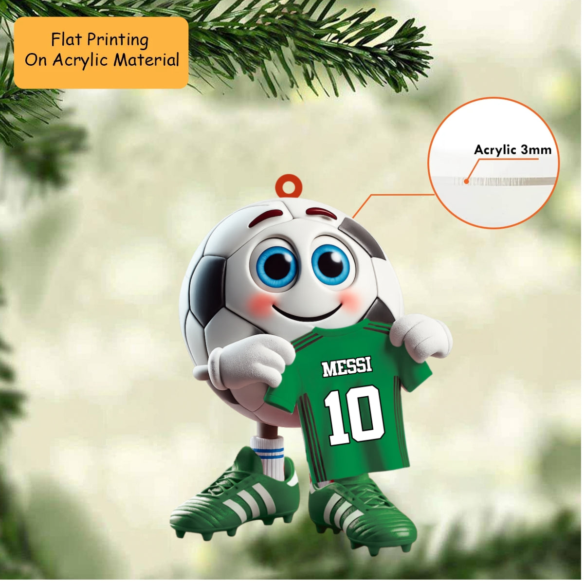 Personalized Soccer Christmas Ornament, Cute Mascot Holding Jersey, Custom Ornament Christmas Gift, Keychain Bowling, Car Ornament Bowling