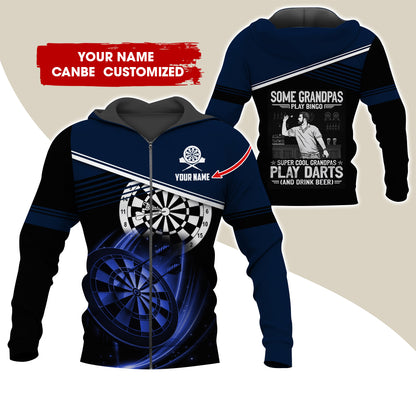 Customized Name Darts Premium Zip Hoodie, Personalized Some Grandpas Play Bingo Darts Zip Hoodie For Men & Women - Gift For Darts Lovers, Darts Players