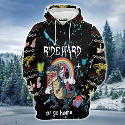 Dinosaur Unicorn Ride Hard Premium Christmas Hoodie, Christmas Gifts Unisex Hoodie For Men & Women -  Perfect Gift For Christmas, Friends, Family