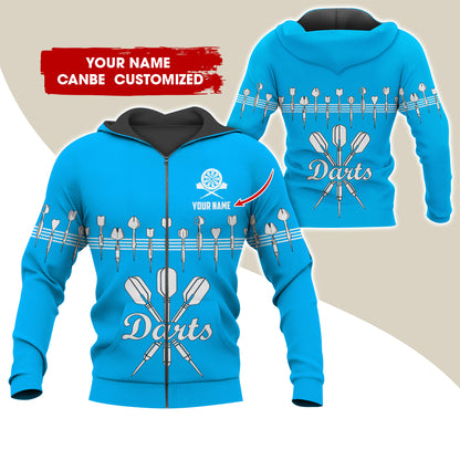 Customized Name Darts Premium Zip Hoodie, Personalized Name Darts Zip Hoodie For Men & Women - Gift For Darts Lovers, Darts Players