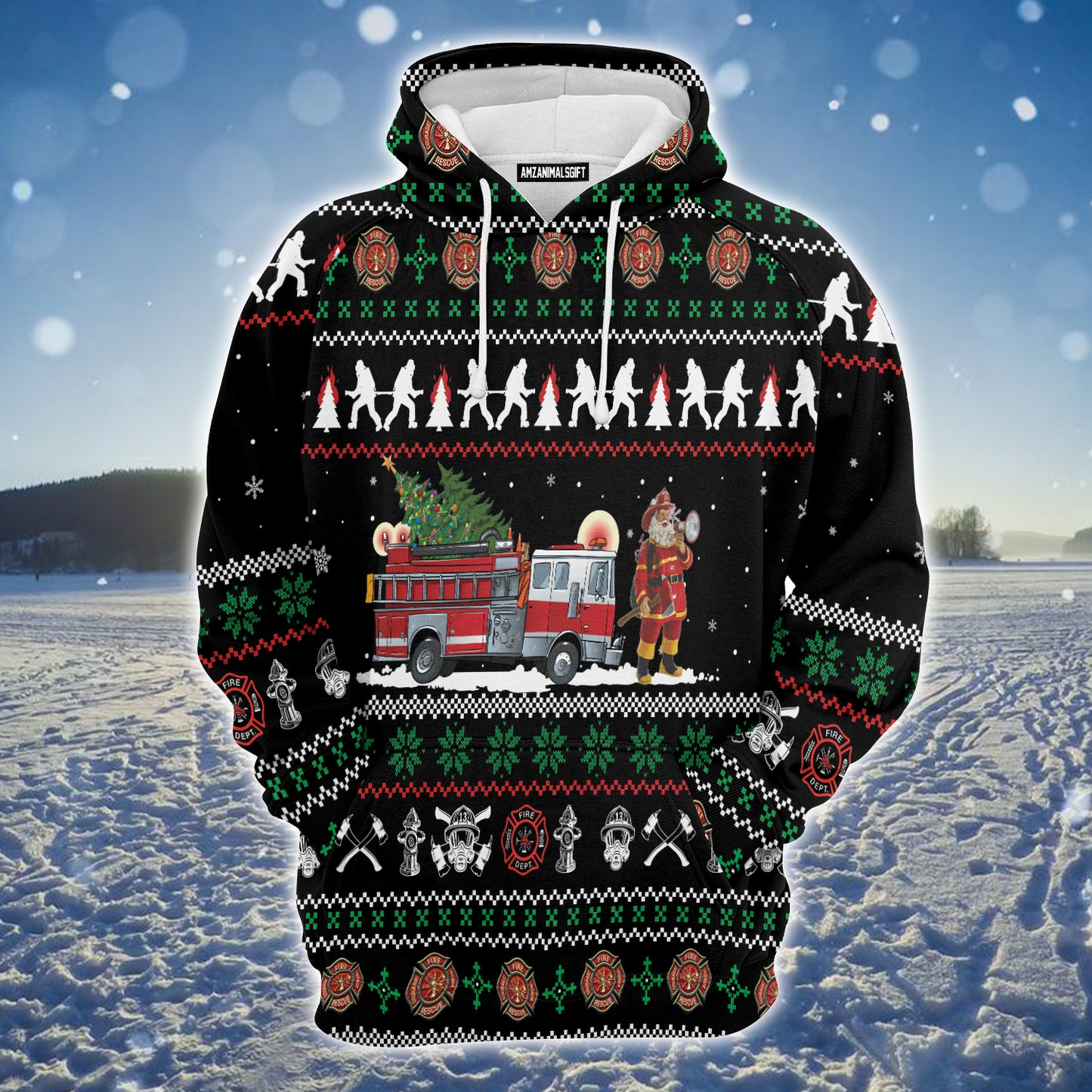 Santa Claus Premium Christmas Hoodie, Firefighter Xmas Unisex Hoodie For Men & Women - Perfect Gift For Christmas, Firefighter, Friends, Family