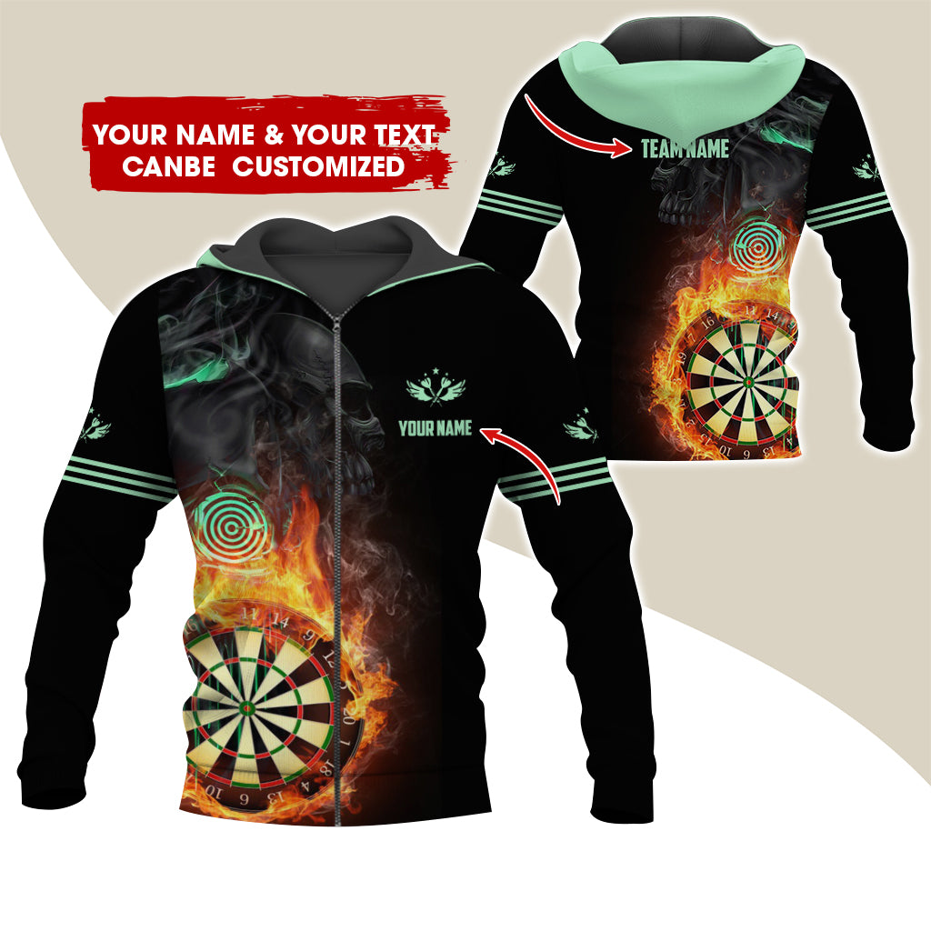 Customized Darts Premium Zip Hoodie, Personalized Name & Team Dartboard In Flame Team Zip Hoodie For Men & Women - Gift For Darts Lovers, Darts Players