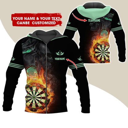 Customized Darts Premium Zip Hoodie, Personalized Name & Team Dartboard In Flame Team Zip Hoodie For Men & Women - Gift For Darts Lovers, Darts Players