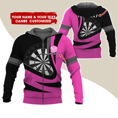 Custom Name & Text Darts Premium Zip Hoodie, Customized Name Polka Dots Darts Zip Hoodie For Men & Women - Gift For Darts Lovers, Darts Players