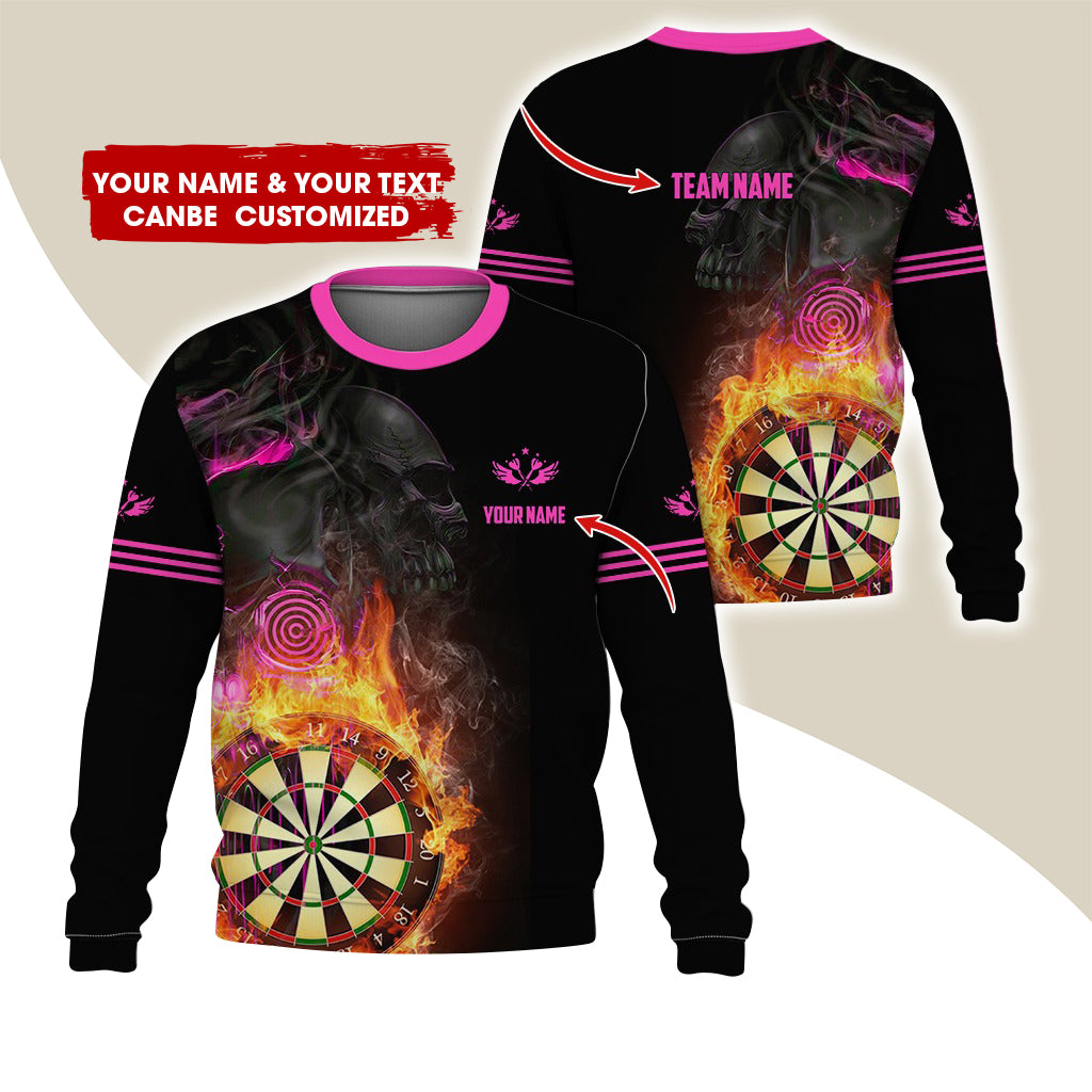 Customized Name Darts Sweatshirt, Personalized Skull Dartboard Flame Sweatshirt For Men & Women - Gift For Darts Lovers, Darts Players