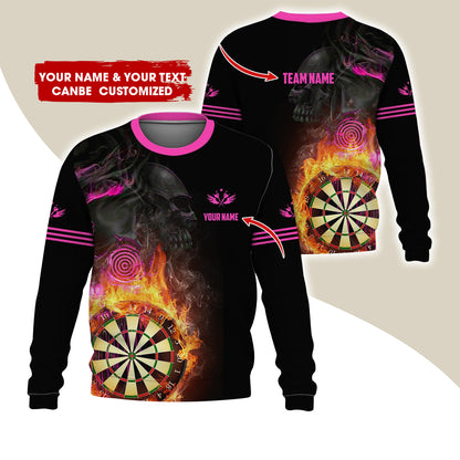 Customized Name Darts Sweatshirt, Personalized Skull Dartboard Flame Sweatshirt For Men & Women - Gift For Darts Lovers, Darts Players