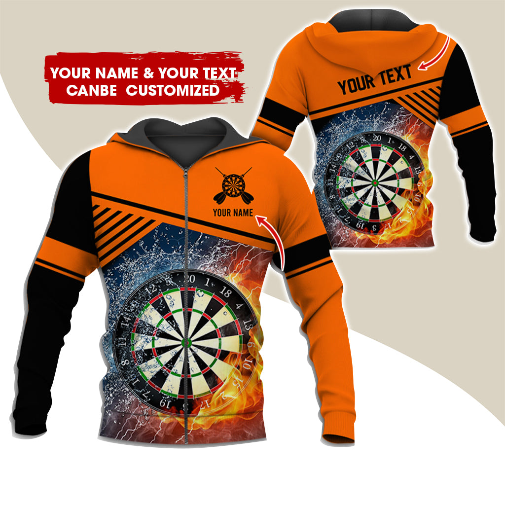 Custom Name & Text Darts Premium Zip Hoodie, Customized Ice & Fire Dartboard Zip Hoodie For Men & Women - Gift For Darts Lovers, Darts Players