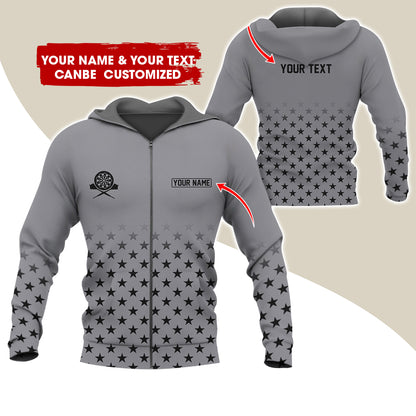 Customized Name & Text Darts Premium Zip Hoodie, Custom Name Darts Zip Hoodie For Men & Women - Gift For Darts Lovers, Darts Players