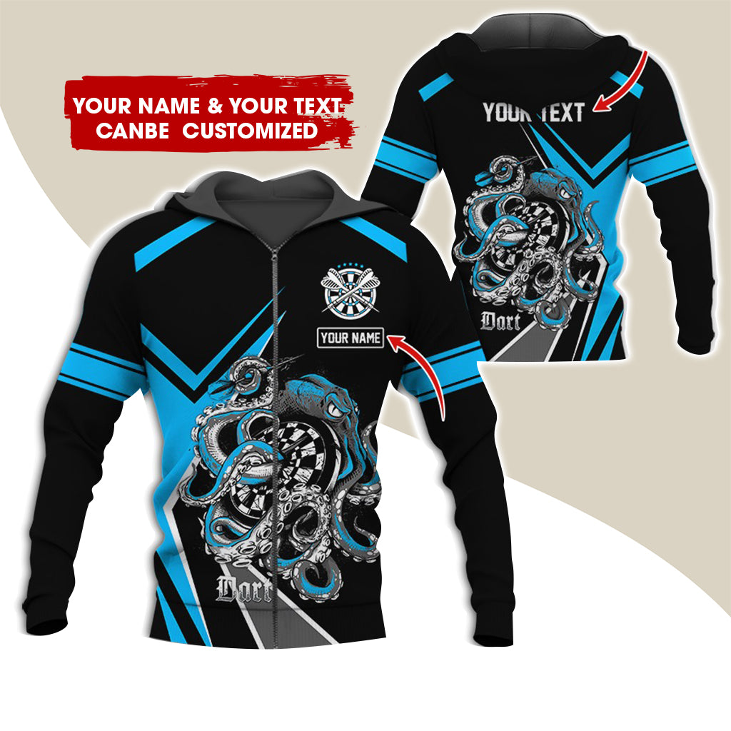 Customized Name & Text Octopus Darts Premium Zip Hoodie, Personalized Darts Zip Hoodie For Men & Women - Gift For Darts Lovers, Darts Players