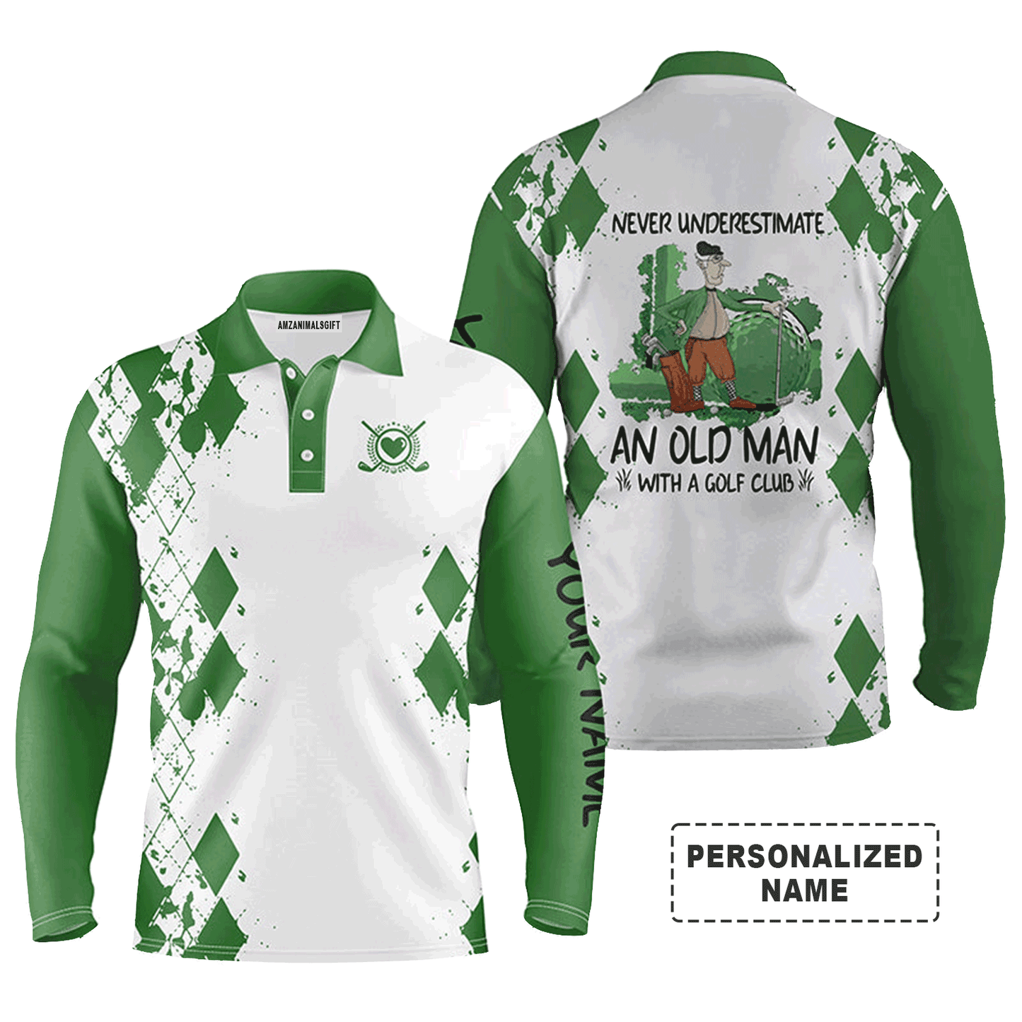 Custom Golf Long Sleeve Men Polo Shirt - Never Underestimate An Old Man With A Golf Club Men Golf Polo Shirt - Perfect Polo Shirt For Men, Golfers