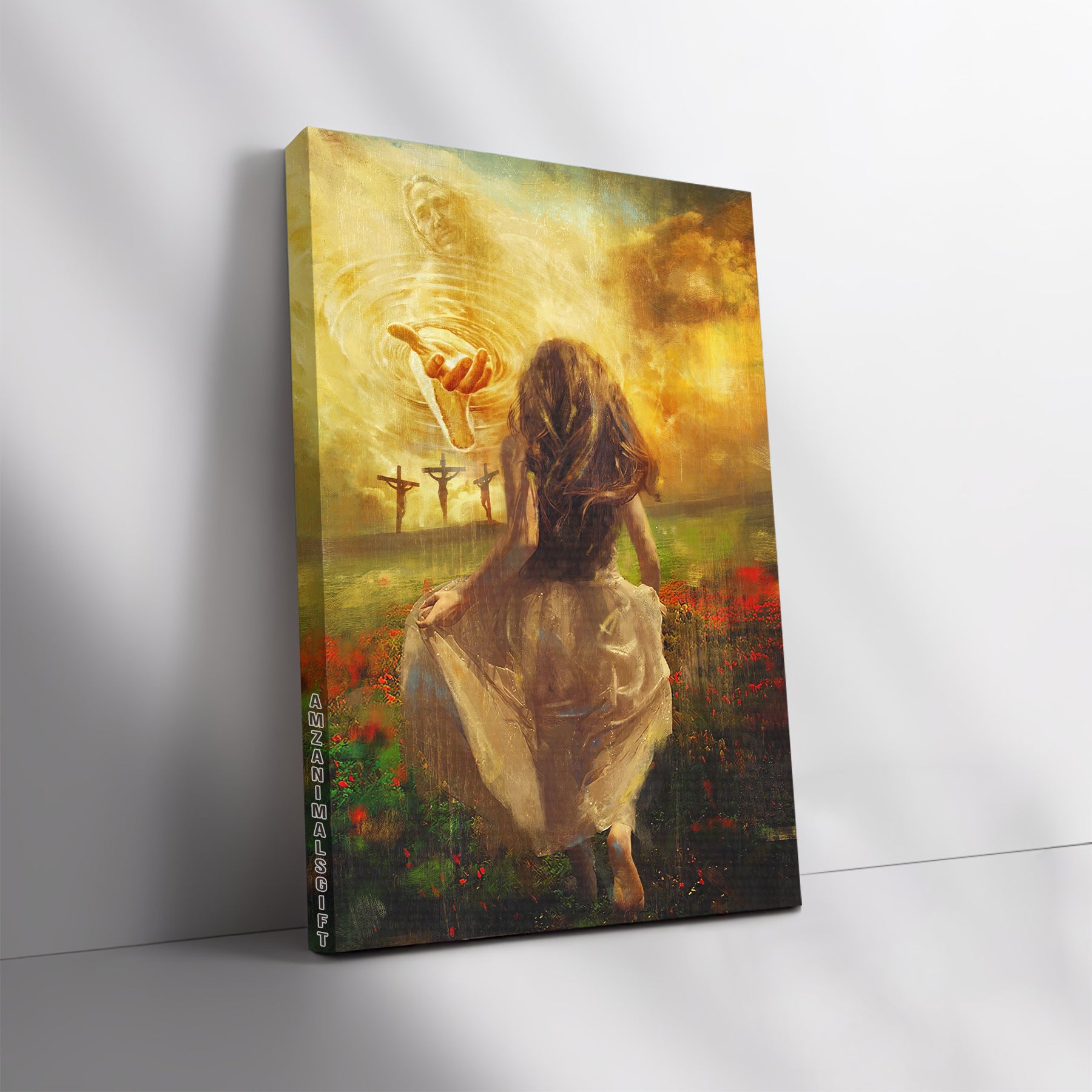 Jesus Portrait Premium Wrapped Canvas - Jesus painting, Beautiful Girl, Into God arms, Run to the beautiful world - Gift for Christian, Friends, Family