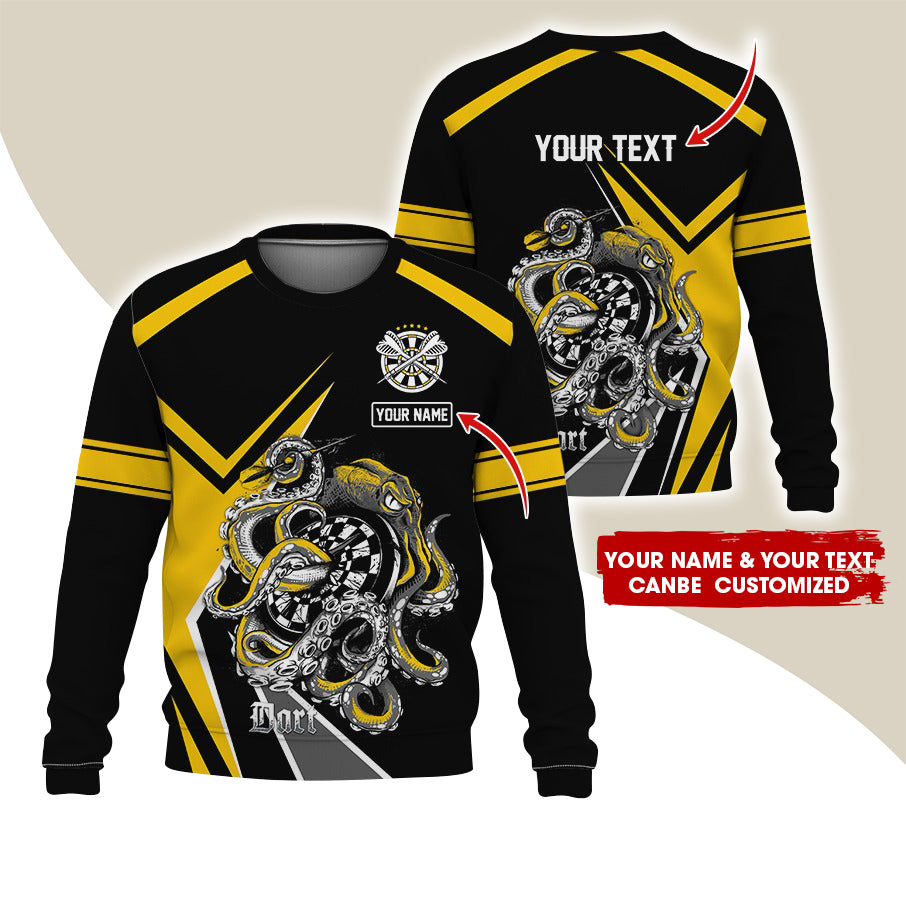 Customized Name & Text Darts Sweatshirt, Personalized Octopus Darts Sweatshirt For Men & Women - Gift For Darts Lovers, Darts Players