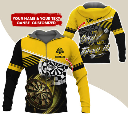 Customized Name Darts Premium Zip Hoodie, Custom Name & Text I'm Sexy And I Throw It Zip Hoodie For Men & Women - Gift For Darts Lovers, Darts Players