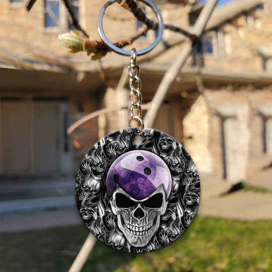 Purple Skull Bowling Ball Acrylic Keychain For Bowling Players - Christmas Gift For Bowling Lovers, Bowling Team, Family, Friends