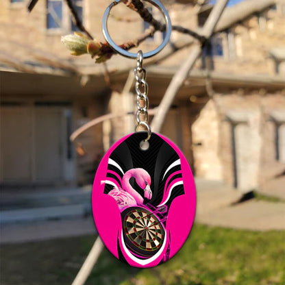 Pink Bullseye Dartboard Flamingo And Darts Acrylic Keychain - Christmas Gift For Darts Lovers, Darts Players, Family, Friends