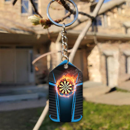 Darts Board In Flames Personalized Name Darts Acrylic Keychain - Christmas Gift For Darts Lovers, Darts Team Players, Family, Friends