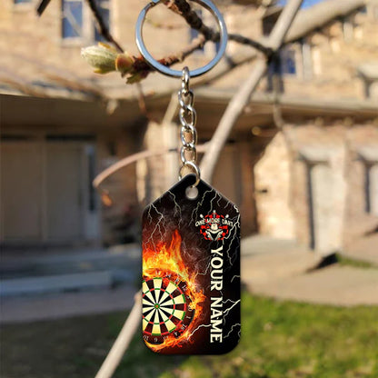 Thunder Flame Bullseye Dartboard Personalized Name Dragon And Darts Acrylic Keychain - Christmas Gift For Darts Lovers, Darts Team Players
