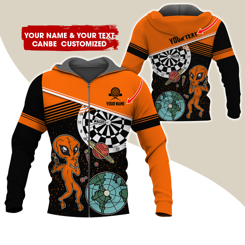 Customized Name Alien Darts Premium Zip Hoodie, Personalized Name & Text Darts Zip Hoodie For Men & Women - Gift For Darts Lovers, Darts Players