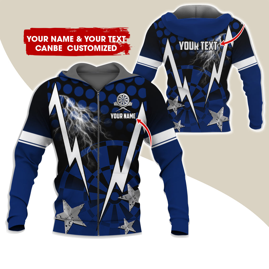 Customized Name & Text Thunder Lightning Darts Premium Zip Hoodie, Custom Star Darts Zip Hoodie For Men & Women - Gift For Darts Lovers, Darts Players