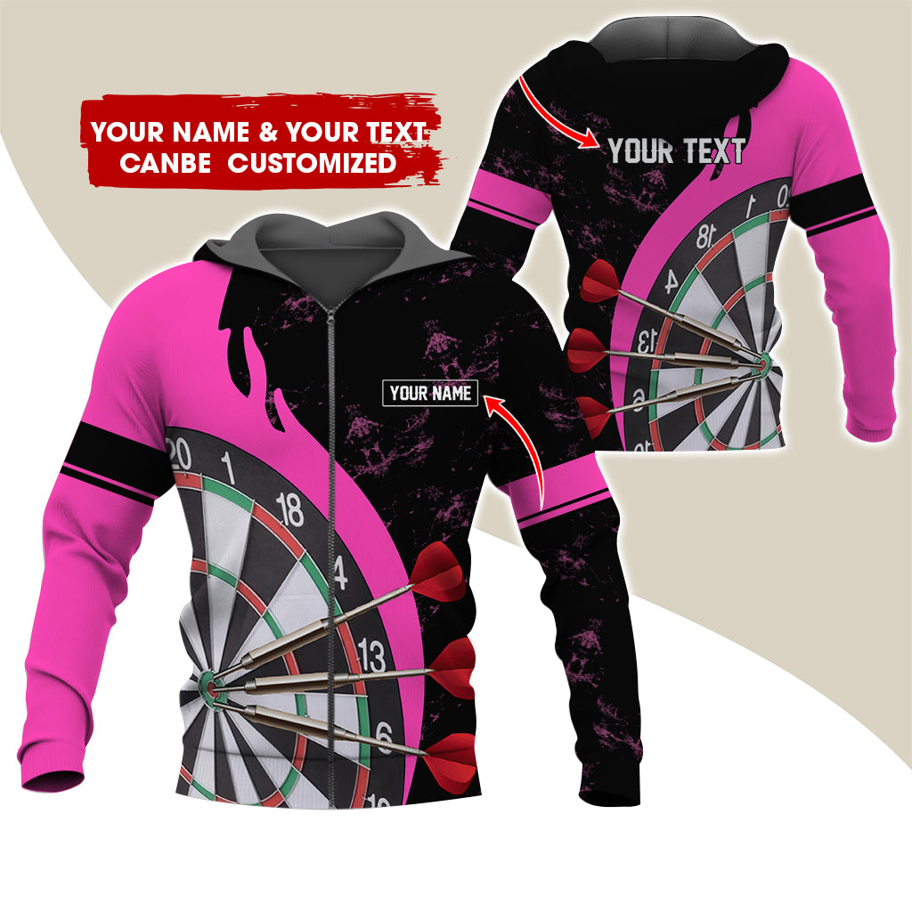 Personalized Name & Text Darts Premium Zip Hoodie, Custom Name Darts Team Zip Hoodie For Men & Women - Gift For Darts Lovers, Darts Players