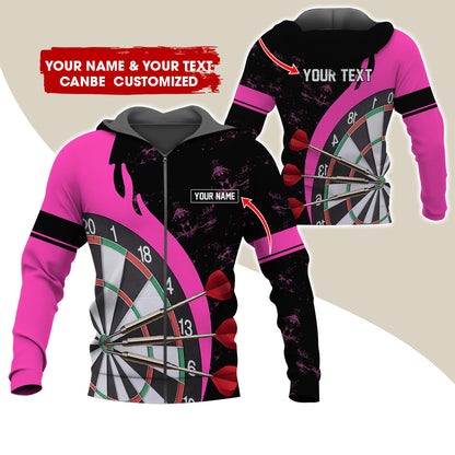 Personalized Name & Text Darts Premium Zip Hoodie, Custom Name Darts Team Zip Hoodie For Men & Women - Gift For Darts Lovers, Darts Players
