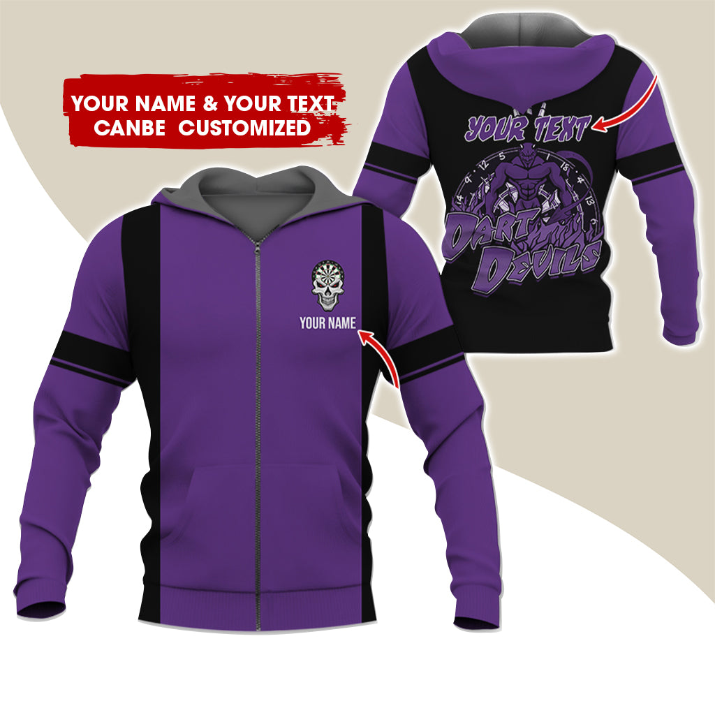 Personalized Name & Text Devils Darts Premium Zip Hoodie, Custom Name Dartboard Zip Hoodie For Men & Women - Gift For Darts Lovers, Darts Players