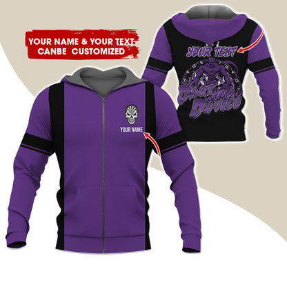 Personalized Name & Text Devils Darts Premium Zip Hoodie, Custom Name Dartboard Zip Hoodie For Men & Women - Gift For Darts Lovers, Darts Players
