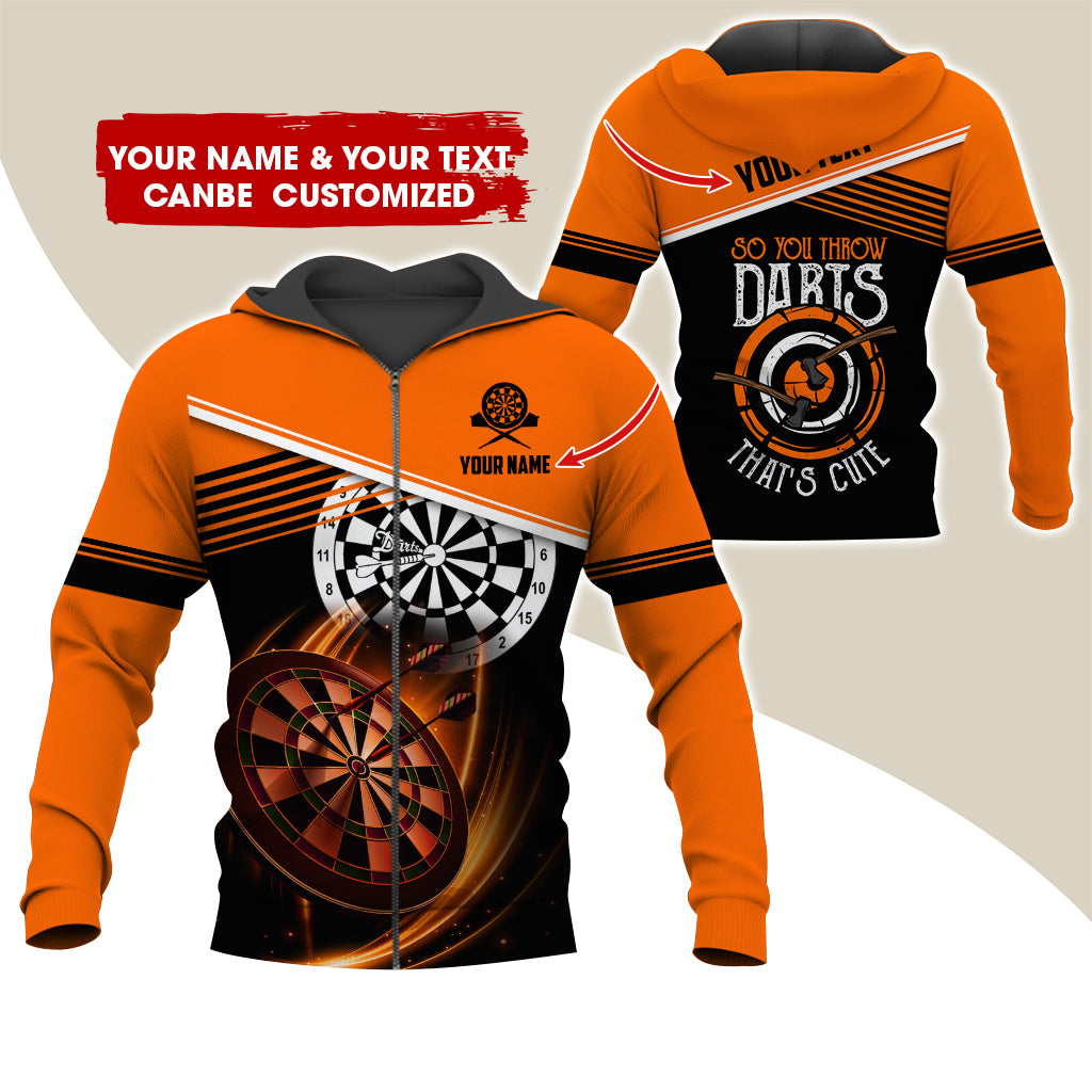 Personalized Name & Text Darts Premium Zip Hoodie, Customized Darts That's Cute Zip Hoodie For Men & Women - Gift For Darts Lovers, Darts Players
