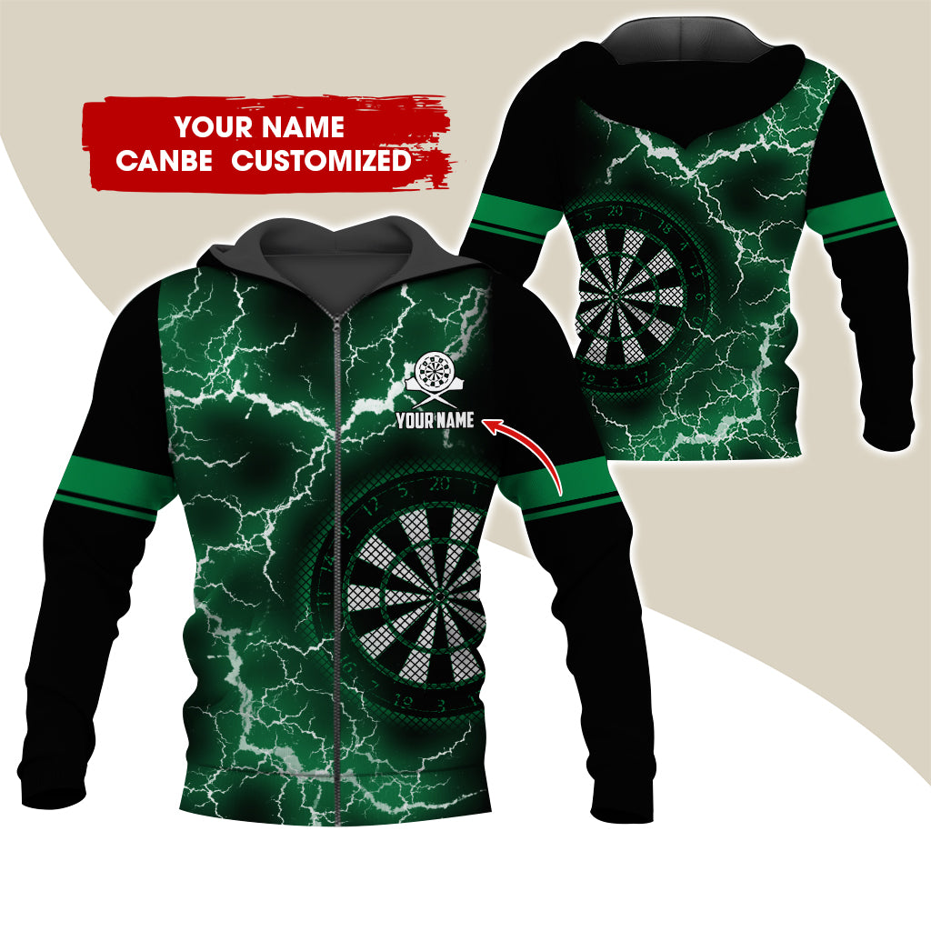 Customized Name Darts Premium Zip Hoodie, Personalized Name Thunder Lightning Zip Hoodie For Men & Women - Gift For Darts Lovers, Darts Players