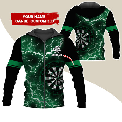 Customized Name Darts Premium Zip Hoodie, Personalized Name Thunder Lightning Zip Hoodie For Men & Women - Gift For Darts Lovers, Darts Players