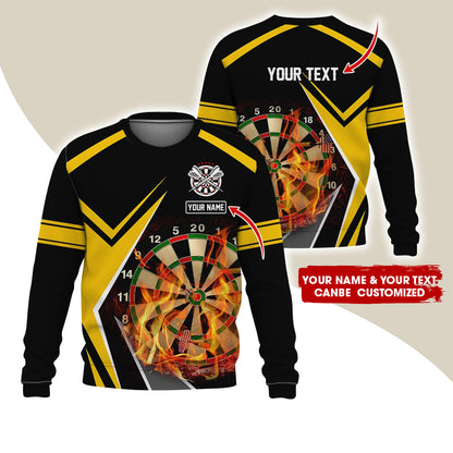 Customized Name & Text Darts Sweatshirt, Personalized Name Dartboard Flame Sweatshirt For Men & Women - Gift For Darts Lovers, Darts Players