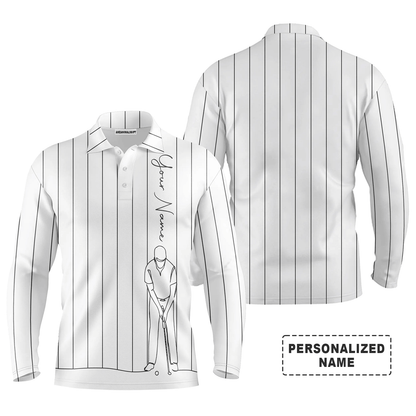 Custom Golf Long Sleeve Men Polo Shirt - Multicolor Stripe Pattern Custom Name Apparel - Personalized Gift For Men, Golf Lover