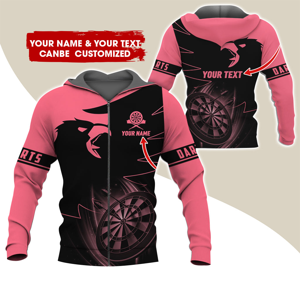 Customized Name & Text Eagle Darts Premium Zip Hoodie, Personalized Dartboard Zip Hoodie For Men & Women - Gift For Darts Lovers, Darts Players