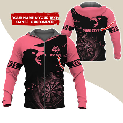 Customized Name & Text Eagle Darts Premium Zip Hoodie, Personalized Dartboard Zip Hoodie For Men & Women - Gift For Darts Lovers, Darts Players