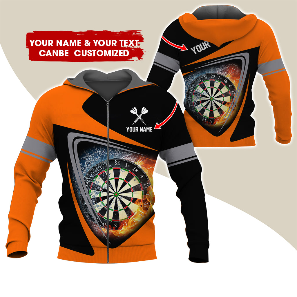 Personalized Name & Text Darts Premium Zip Hoodie, Custom Fire Dartboard Zip Hoodie For Men & Women - Gift For Darts Lovers, Darts Players