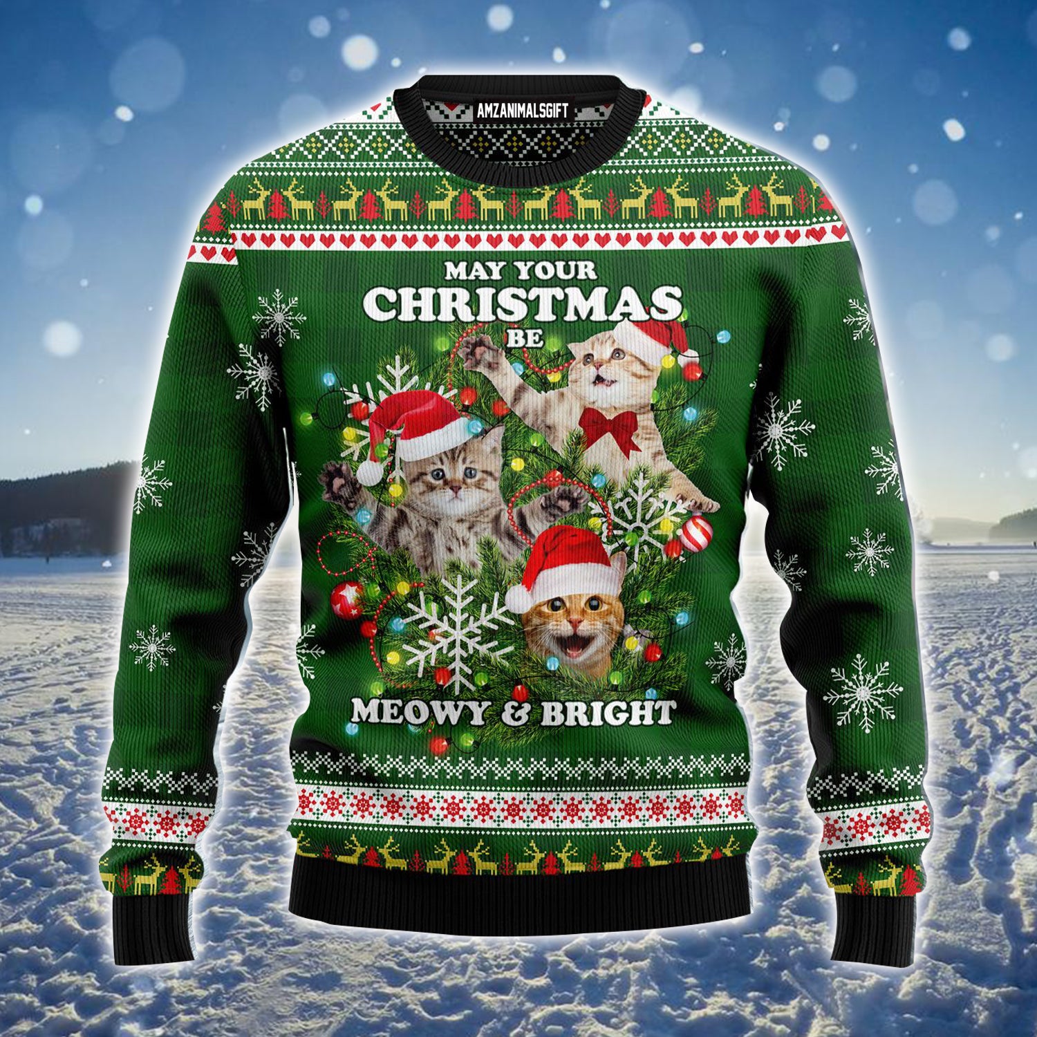 Cat Ugly Christmas Sweater, Christmas Be Meowy & Bright  Ugly Sweater, Funny Christmas Ugly Sweater For Men & Women - Gift For Christmas, Cat Lovers