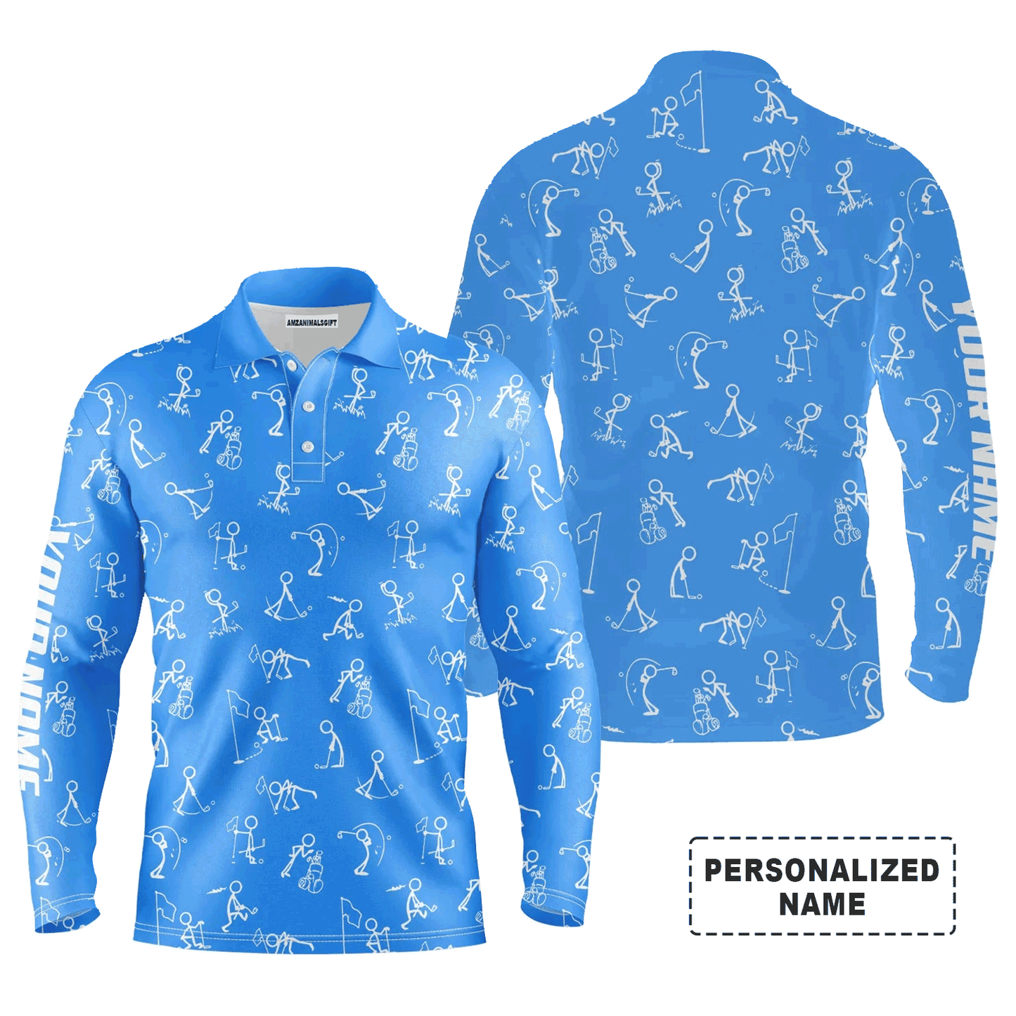 Custom Golf Long Sleeve Men Polo Shirt, Custom Name funny Golf Pattern Wear Apparel- Personalized Sports Gift For Men, Golf Lovers