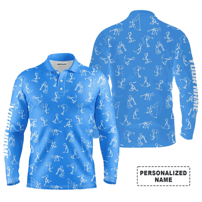 Custom Golf Long Sleeve Men Polo Shirt, Custom Name funny Golf Pattern Wear Apparel- Personalized Sports Gift For Men, Golf Lovers