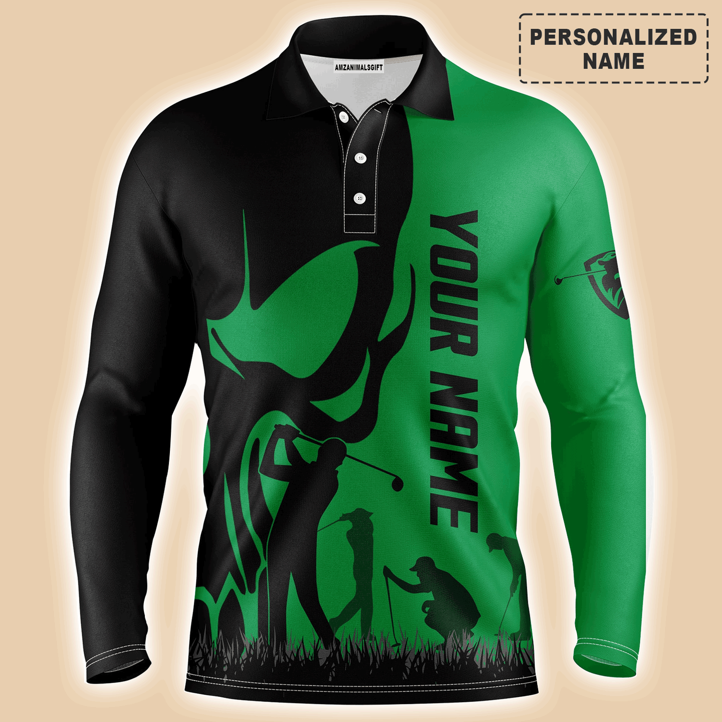 Custom Golf Long Sleeve Men Polo Shirt, Custom Name Skull Golf Ball Skin Apparel Men Golf Polo Shirt - Perfect Gift For Men, Golf Lovers