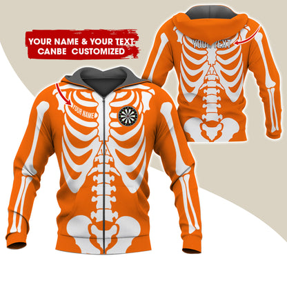 Customized Name & Text Skeleton Darts Premium Zip Hoodie, Personalized Name Darts Zip Hoodie For Men & Women - Gift For Darts Lovers, Darts Players