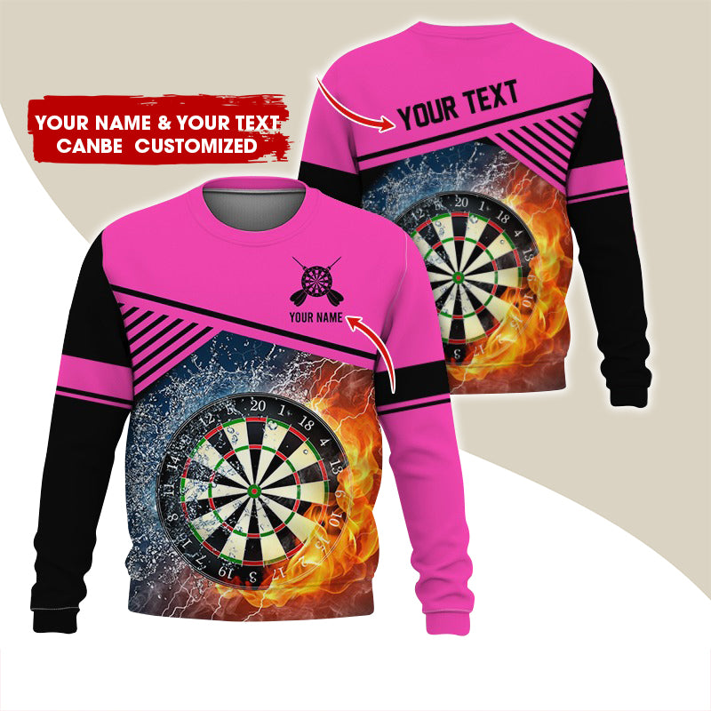 Customized Name & Text Darts Sweatshirt, Personalized Ice & Flame Dartboard For Men & Women - Gift For Darts Lovers, Darts Players