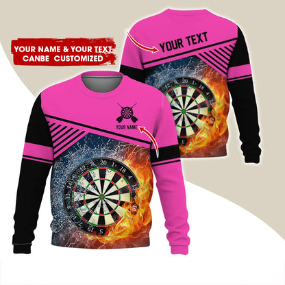 Customized Name & Text Darts Sweatshirt, Personalized Ice & Flame Dartboard For Men & Women - Gift For Darts Lovers, Darts Players