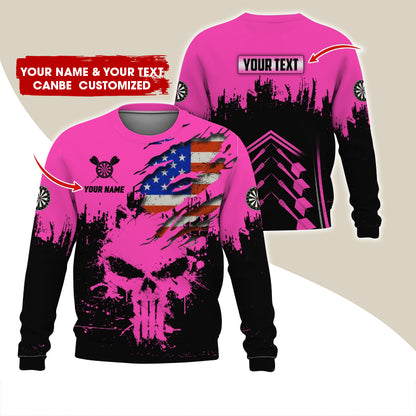 Customized Name & Text Darts Sweatshirt, Personalized Darts American Flag Sweatshirt For Men & Women - Gift For Darts Lovers, Darts Players