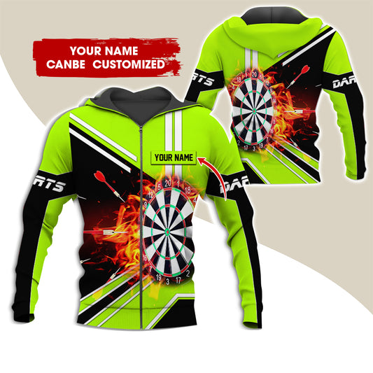 Customized Name Darts Premium Zip Hoodie, Personalized Dartboard In Flame Zip Hoodie For Men & Women - Gift For Darts Lovers, Darts Players