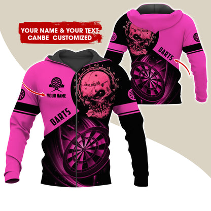 Customized Name Skull Darts Premium Zip Hoodie , Personalized Name Darts Master Zip Hoodie For Men & Women - Gift For Darts Lovers, Darts Players