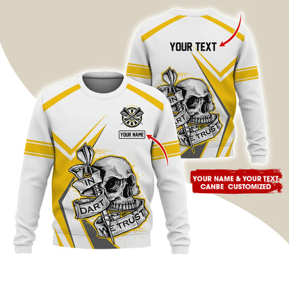 Customized Name & Text Darts Sweatshirt, Personalized Name Skull Plays Darts Sweatshirt For Men & Women - Gift For Darts Lovers, Darts Players