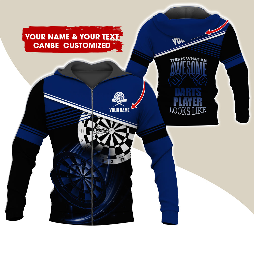 Customized Name & Text Darts Premium Zip Hoodie, Personalized Awesome Darts Player Zip Hoodie For Men & Women - Gift For Darts Lovers, Darts Players